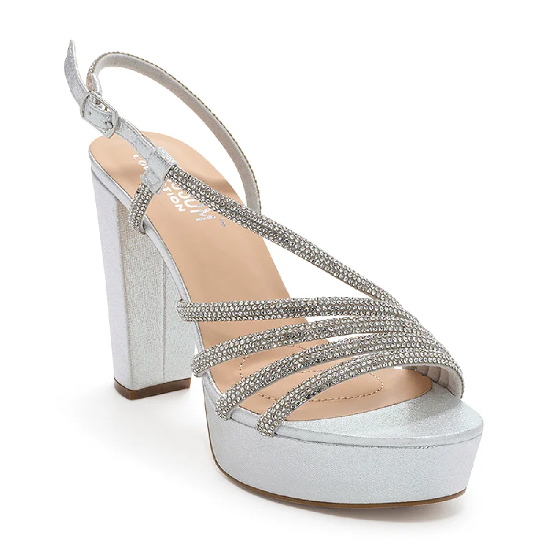 Stylish Ankle Strap Heels for Women--De Blossom Silver Crystal Ankle Strap Heel