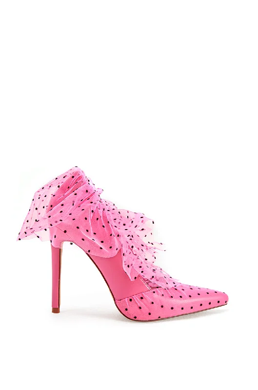 Versatile Heeled Sandals for Any Occasion---DISCREET-PINK POLKA DOT TULLE PUMP