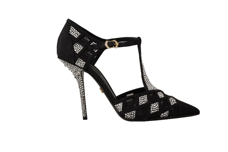 Affordable Rhinestone Pumps for a Dazzling Look---Dolce & Gabbana Black Crystals T-strap Heels