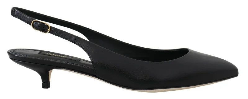 Fashionable Leather Slingback Pumps for Casual Wear--Dolce & Gabbana Black Leather Slingbacks Heels Pumps Shoes