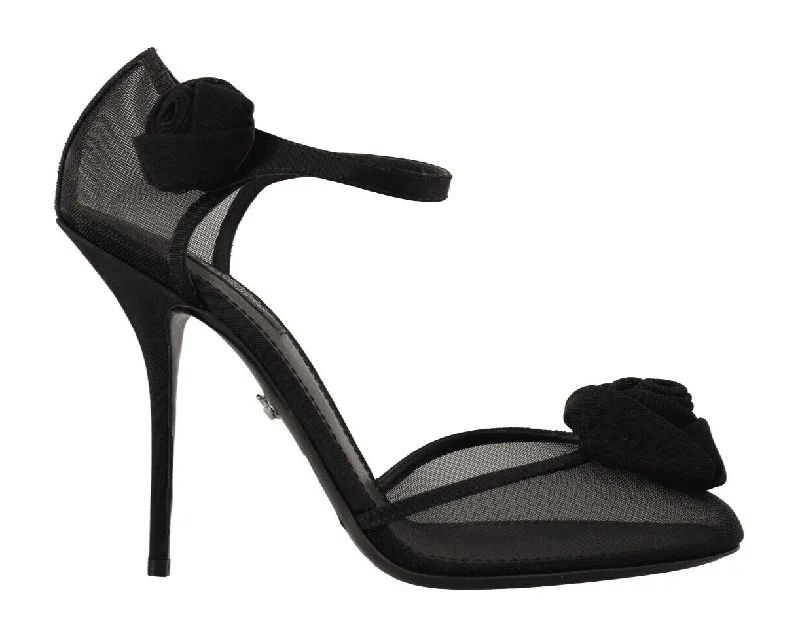 Stylish Ankle Strap Heels for Women--Dolce & Gabbana Black Mesh Ankle Strap High Heels Pumps Shoes