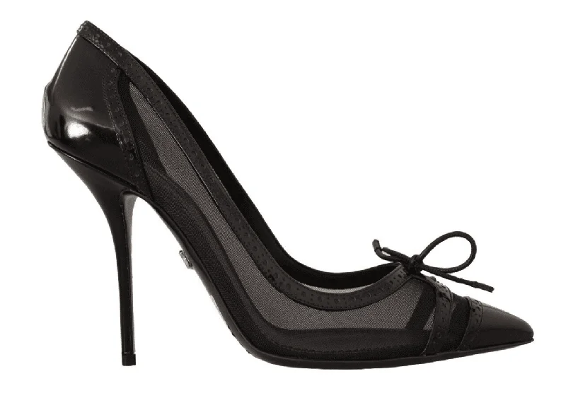 Dolce & Gabbana Black Mesh Leather Pointed Heels Pumps Shoes---Comfortable Leather Pumps for Office and Everyday Wear