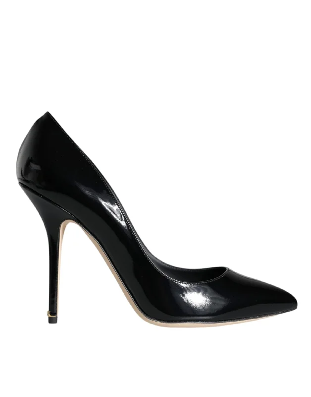 Sleek and Shiny Patent Pump Heels for a Polished Look--Dolce & Gabbana Black Patent Leather Bellucci Pumps Heels Shoes