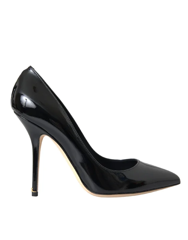 Sleek and Shiny Patent Pump Heels for a Polished Look--Dolce & Gabbana Black Patent Leather Bellucci Pumps Heels Shoes