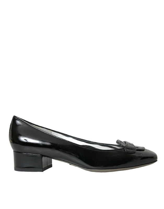 Sleek and Shiny Patent Pump Heels for a Polished Look--Dolce & Gabbana Black Patent Leather Block Heels Pumps Shoes