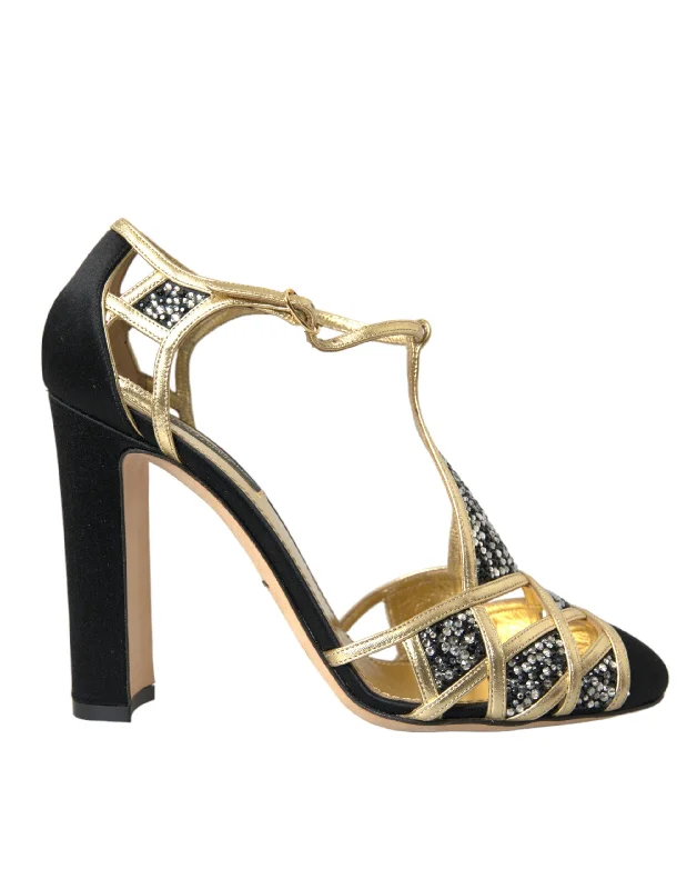 Affordable Suede Ankle Pumps for All-Day Wear--Dolce & Gabbana Black Suede Gold Embellished Heels Pump Shoes