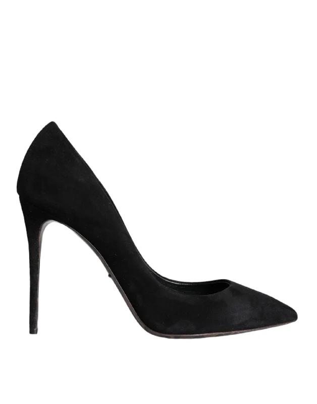 Affordable Suede Ankle Pumps for All-Day Wear--Dolce & Gabbana Black Suede Leather High Heels Pumps Shoes