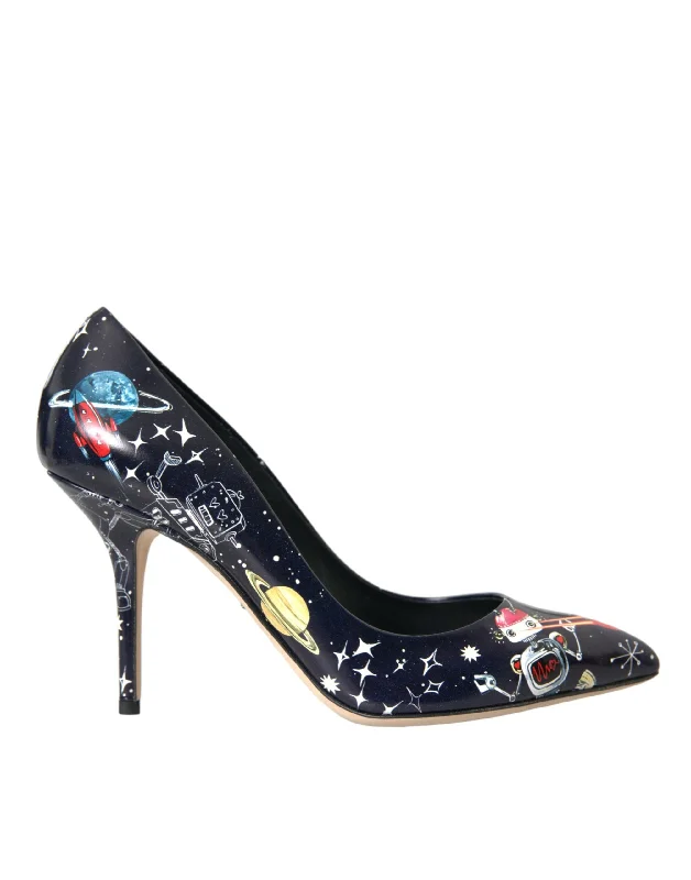 Dolce & Gabbana Blue Space Robot Leather Heels Pumps Shoes---Comfortable Leather Pumps for Office and Everyday Wear