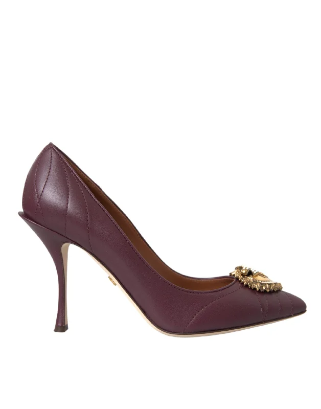 Dolce & Gabbana Bordeaux Leather Heart DEVOTION Pumps Shoes---Comfortable Leather Pumps for Office and Everyday Wear