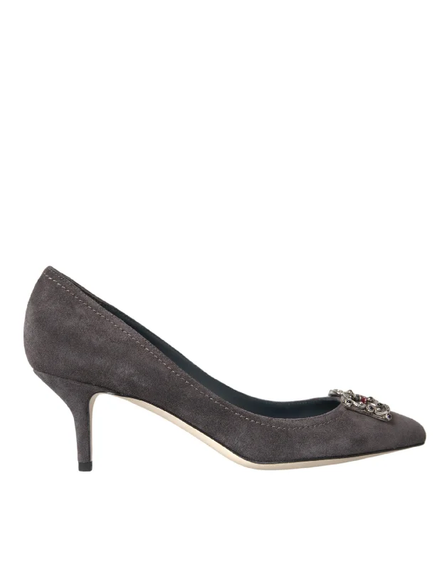 Affordable Suede Ankle Pumps for All-Day Wear--Dolce & Gabbana Gray Amore Suede Bellucci Heels Pumps Shoes