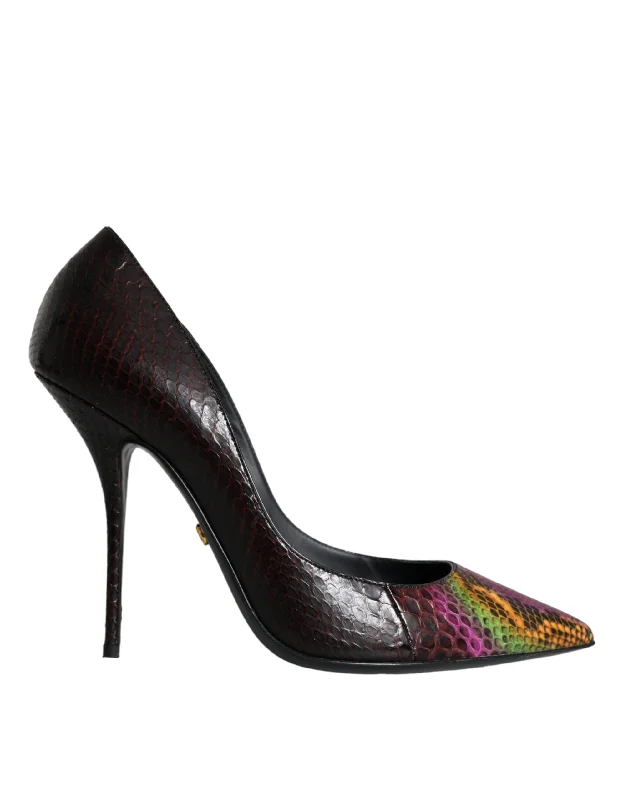 Dolce & Gabbana Multicolor Exotic Leather Heels Pumps Shoes---Comfortable Leather Pumps for Office and Everyday Wear