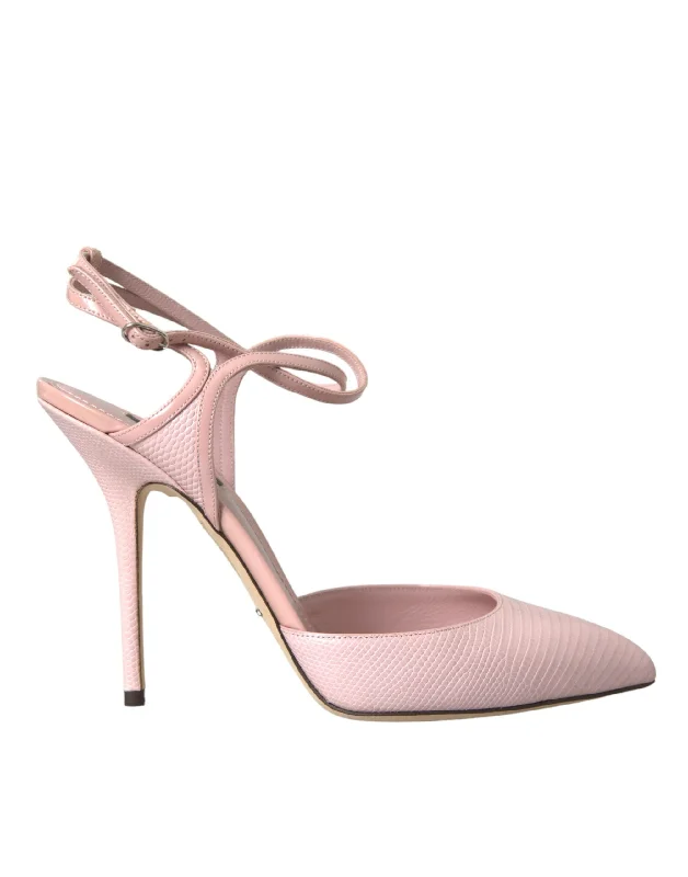 Stylish Ankle Strap Heels for Women--Dolce & Gabbana Pink Leather Ankle Strap Heels Pumps Shoes