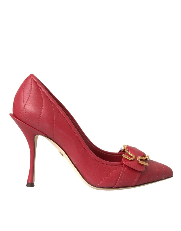 Dolce & Gabbana Red Devotion Leather Heels Pumps Shoes---Comfortable Leather Pumps for Office and Everyday Wear