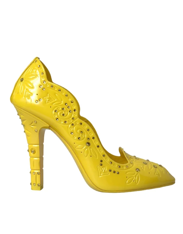 Affordable Rhinestone Pumps for a Dazzling Look---Dolce & Gabbana Yellow Crystal CINDERELLA Heels Pumps Shoes