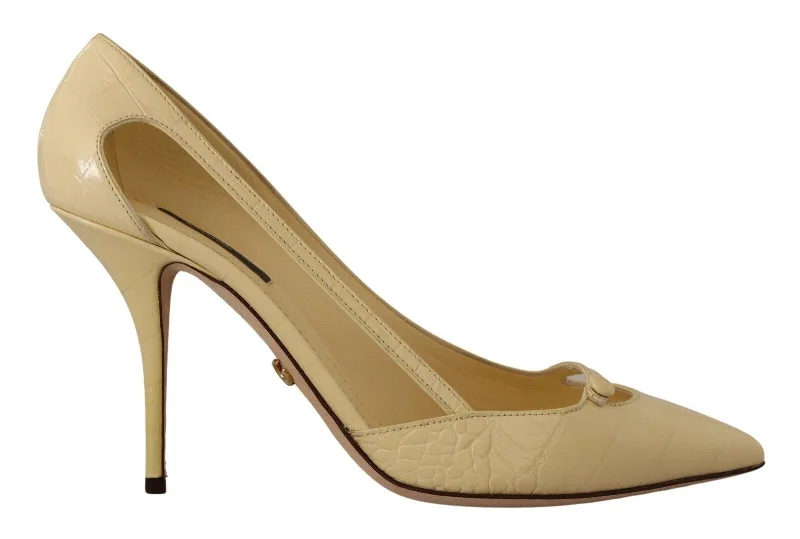 Stiletto Heel Pumps with Perfect Fit--Dolce & Gabbana Yellow Exotic Leather Stiletto Heel Pumps Shoes-Fashionable & Classic