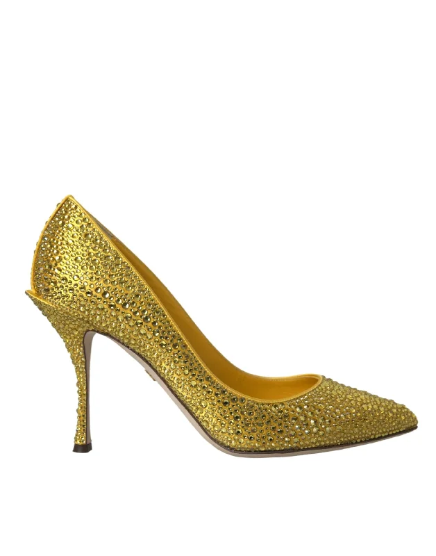 Affordable Rhinestone Pumps for a Dazzling Look---Dolce & Gabbana Yellow Strass Crystal Heels Pumps Shoes