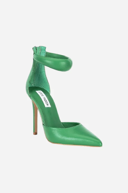 Stylish Ankle Strap Heels for Women--Steve Madden Ele Puff Ankle Strap Leather Heel Pumps in Green