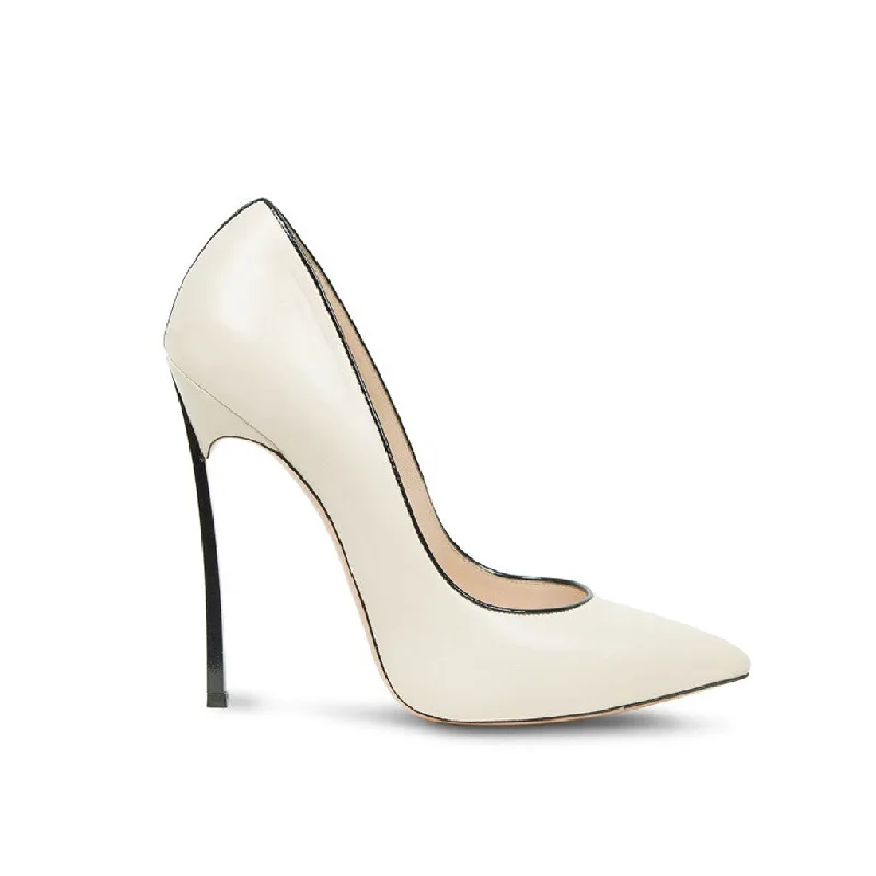 Stiletto Heel Pumps with Perfect Fit--Elegant Contrast Trim Faux Leather Pointed Toe Stiletto Pumps - White-Fashionable & Classic