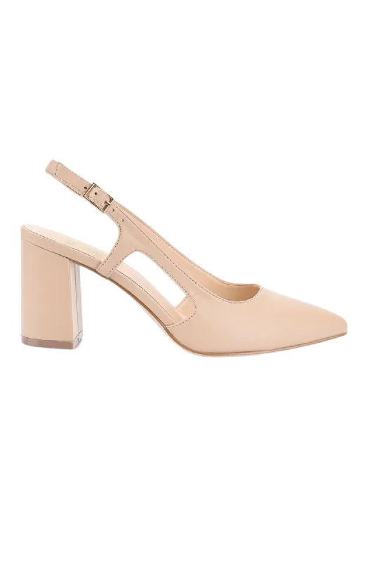 Trendy Chunky Heel Pumps for Casual Wear--Enrique Sling Back Block Heel Nude