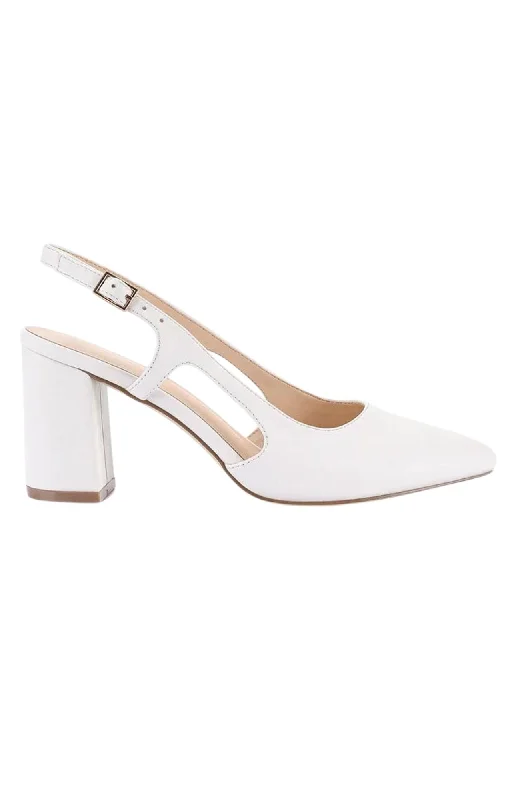 Trendy Chunky Heel Pumps for Casual Wear--Enrique Sling Back Block Heel White