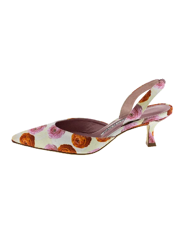 Versatile Heeled Sandals for Any Occasion---Floral Print Slingback Shoe