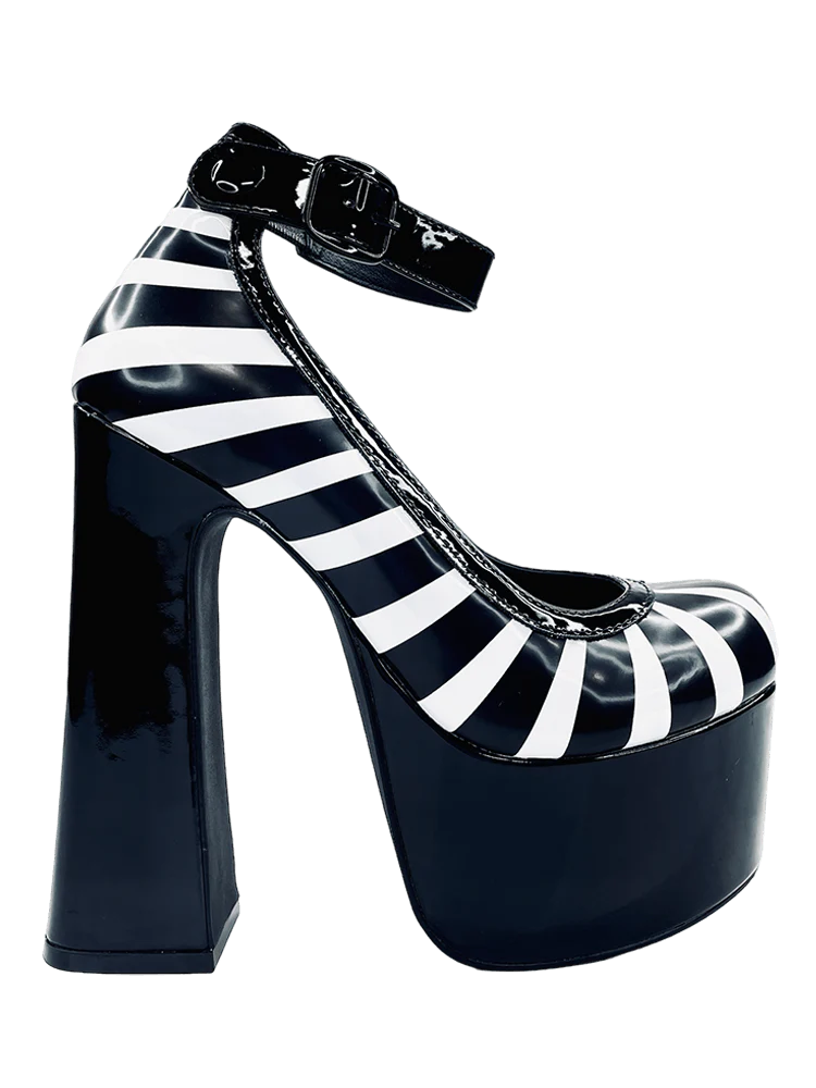 Stylish Platform Heels for Extra Height--FRIGHT BLACK/WHITE PLATFORM HEELS