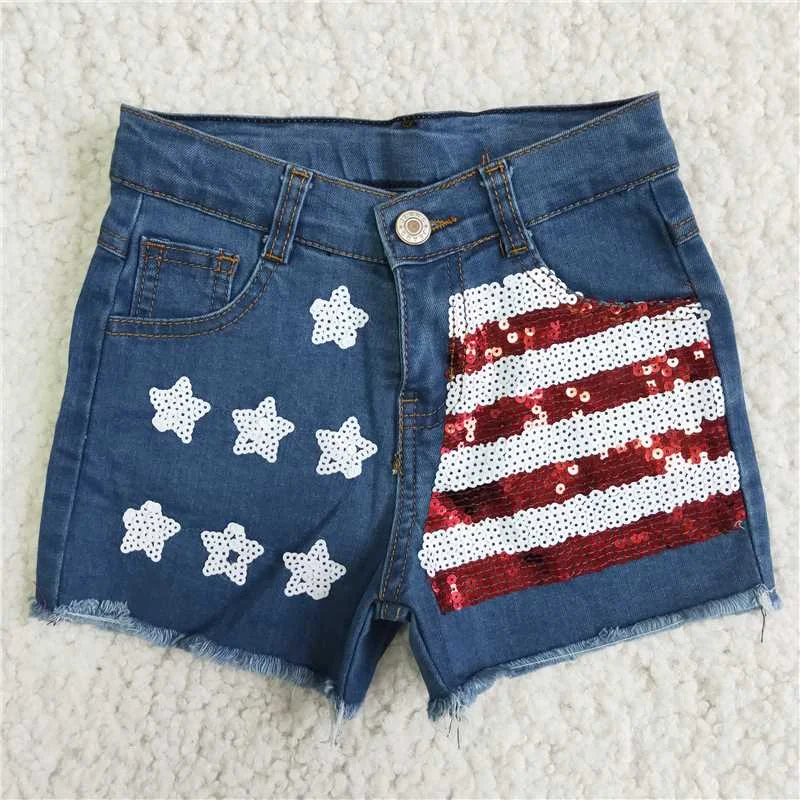 girl star and stripes sequin denim shorts for summer