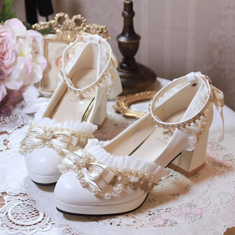 Versatile Heeled Sandals for Any Occasion---One Night~Handmade White Wedding Lolita Heel Shoes