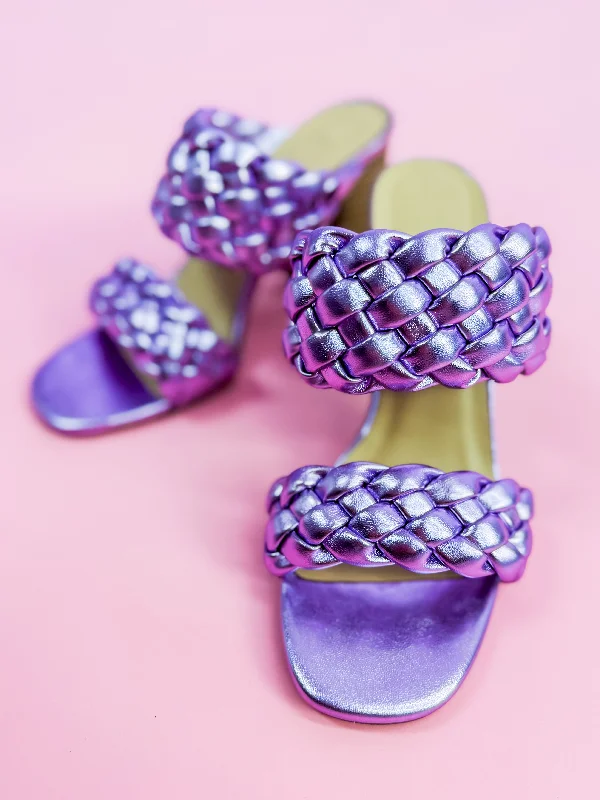 Heaven Braided Heels in Metallic Purple---Durable Leather Braided Ankle Strap Heels with Premium Quality