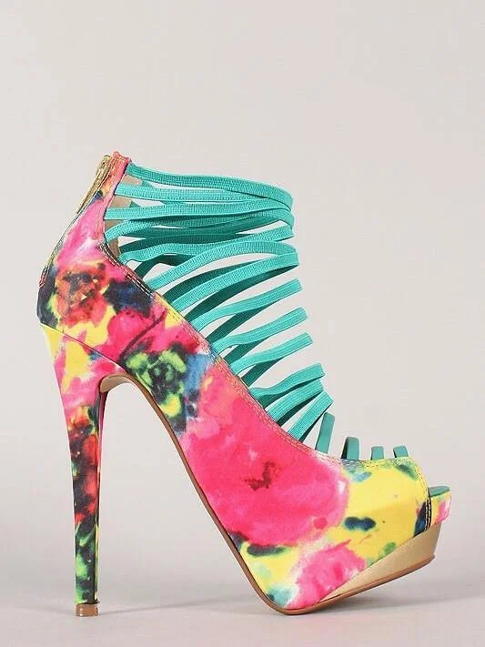 Stylish Open Toe Heels for Summer--Baha, Platform open toe floral heels