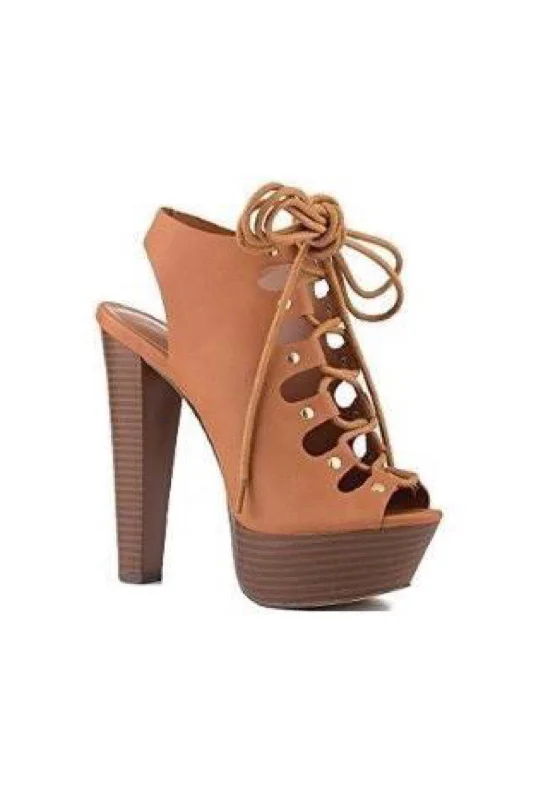 Stylish Open Toe Heels for Summer--Betsey, Platform open toe tie up heels with chunky heel