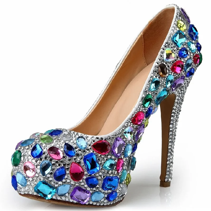 Stylish Platform Heels for Extra Height--Colored Diamond Wedding Shoes Luxurious Bride Platform Heels