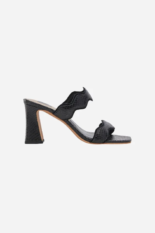 Dolce Vita Ilva Heels in Onyx Embossed Leather---Comfortable Leather Pumps for Office and Everyday Wear