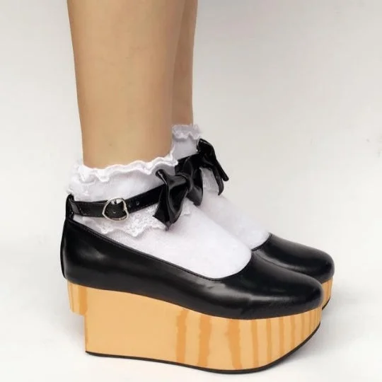 Stylish Platform Heels for Extra Height--The Seventh Sense~Japanese Style Wooden Platform Wa Lolita Shoes