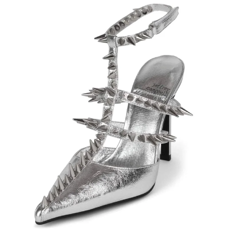 Stiletto Heel Pumps with Perfect Fit--Jeffrey Campbell Silver Step Back Spiked Pointed Toe Pump-Fashionable & Classic