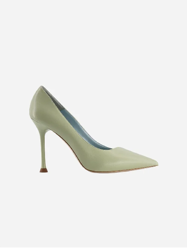 Juliette Apple Leather Vegan Heeled Pumps | Green---Comfortable Leather Pumps for Office and Everyday Wear