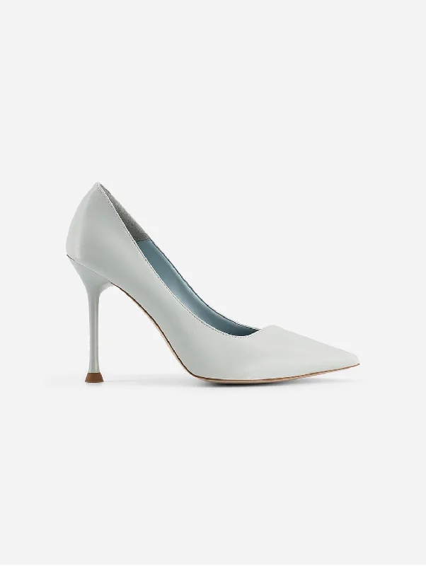 Juliette Apple Leather Vegan Heeled Pumps | Ice Blue---Comfortable Leather Pumps for Office and Everyday Wear