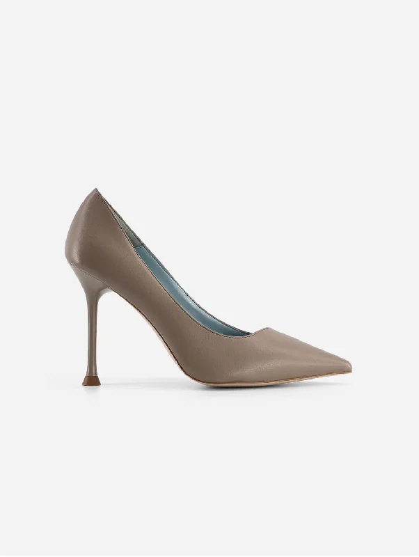 Juliette Apple Leather Heeled Vegan Pumps | Taupe---Comfortable Leather Pumps for Office and Everyday Wear