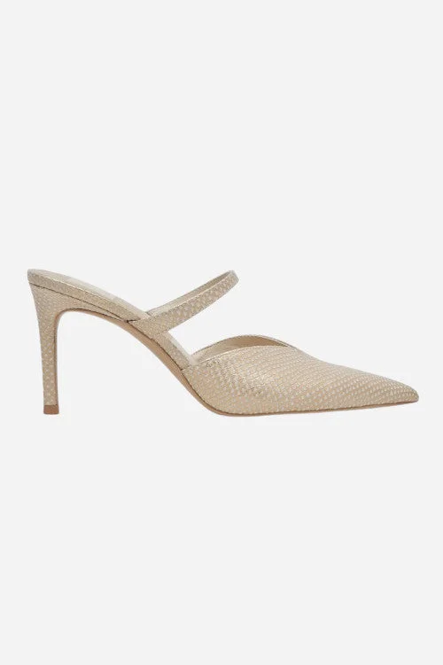 Dolce Vita Kanika Heels in Champagne Embossed Leather---Comfortable Leather Pumps for Office and Everyday Wear