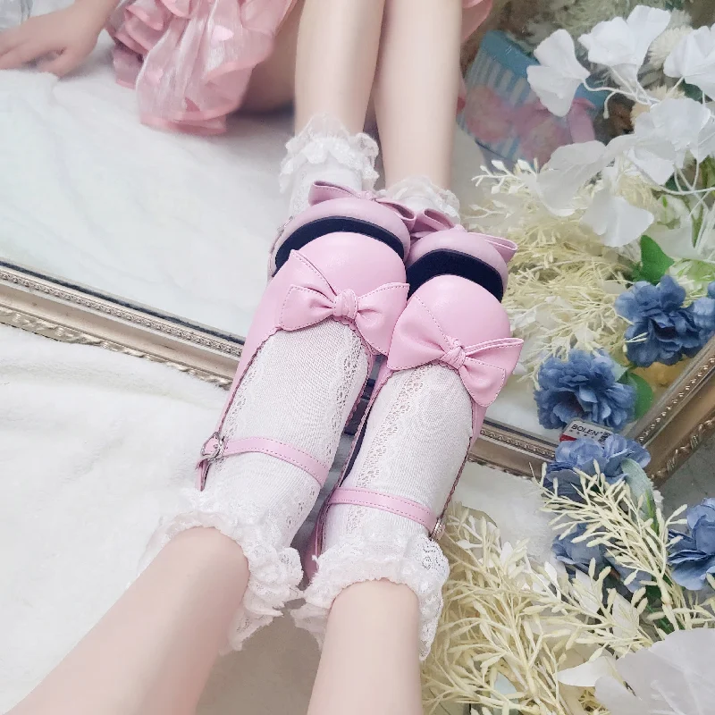 Sosic~Kawaii Lolita Bow Falt Shoes---Charming Bow Pumps for a Cute and Stylish Look