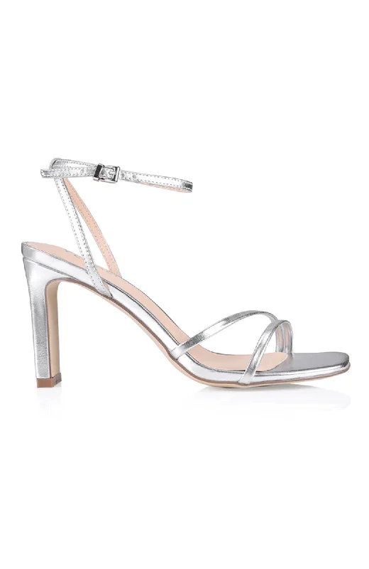 Kimmy Slim Strappy Heel Silver Smooth---Affordable Strappy Platform Heels with Premium Quality