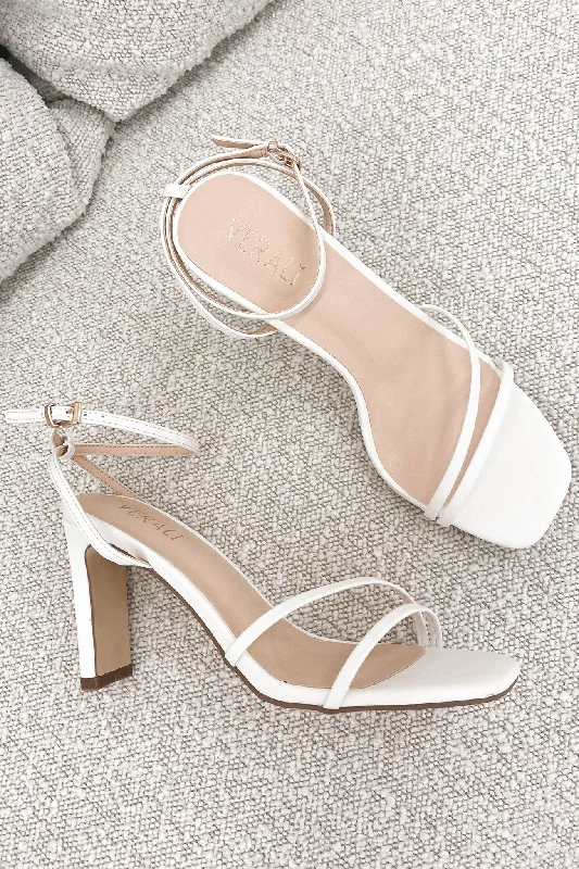 Kimmy Slim Strappy Heel White Smooth---Affordable Strappy Platform Heels with Premium Quality