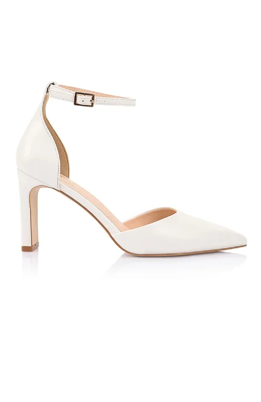 Trendy Chunky Heel Pumps for Casual Wear--Kosta Closed Toe Block Heels Chalk White