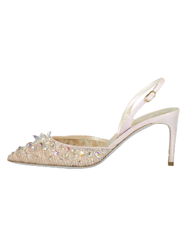 Affordable Rhinestone Pumps for a Dazzling Look---Lace & Crystal Slingback