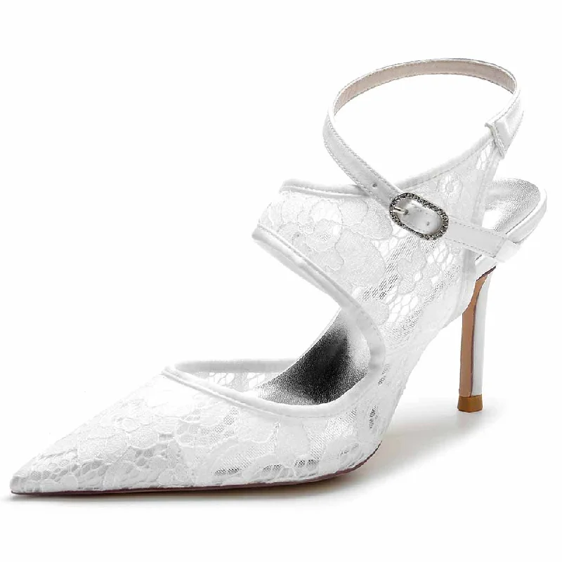 Stylish Ankle Strap Heels for Women--Lace Wedding Heels Ankle Strap Pumps Party Heeled Shoes