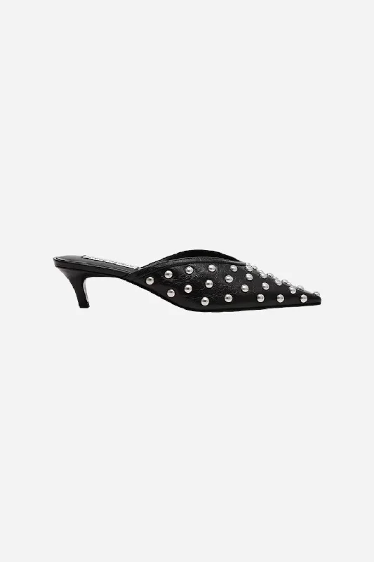 Steve Madden Leanna Stud Kitten Heel in Black Leather---Fashionable Kitten Heels for Date Night