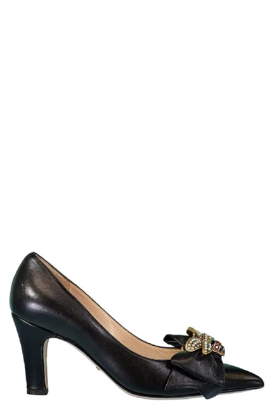 Leather Crystal Bee Pump---Comfortable Leather Pumps for Office and Everyday Wear