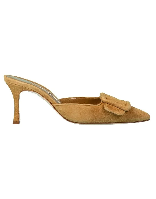 Affordable Suede Ankle Pumps for All-Day Wear--Light Brown Suede Buckle Heel