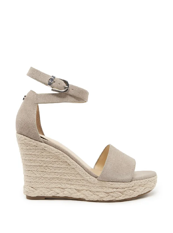 Affordable Suede Ankle Pumps for All-Day Wear--Light Grey Hidy Suede Espadrille Wedges