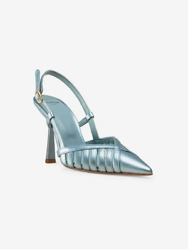 Fashionable Leather Slingback Pumps for Casual Wear--Lila Vegan Apple Leather Slingback Heels | Iridescent Blue